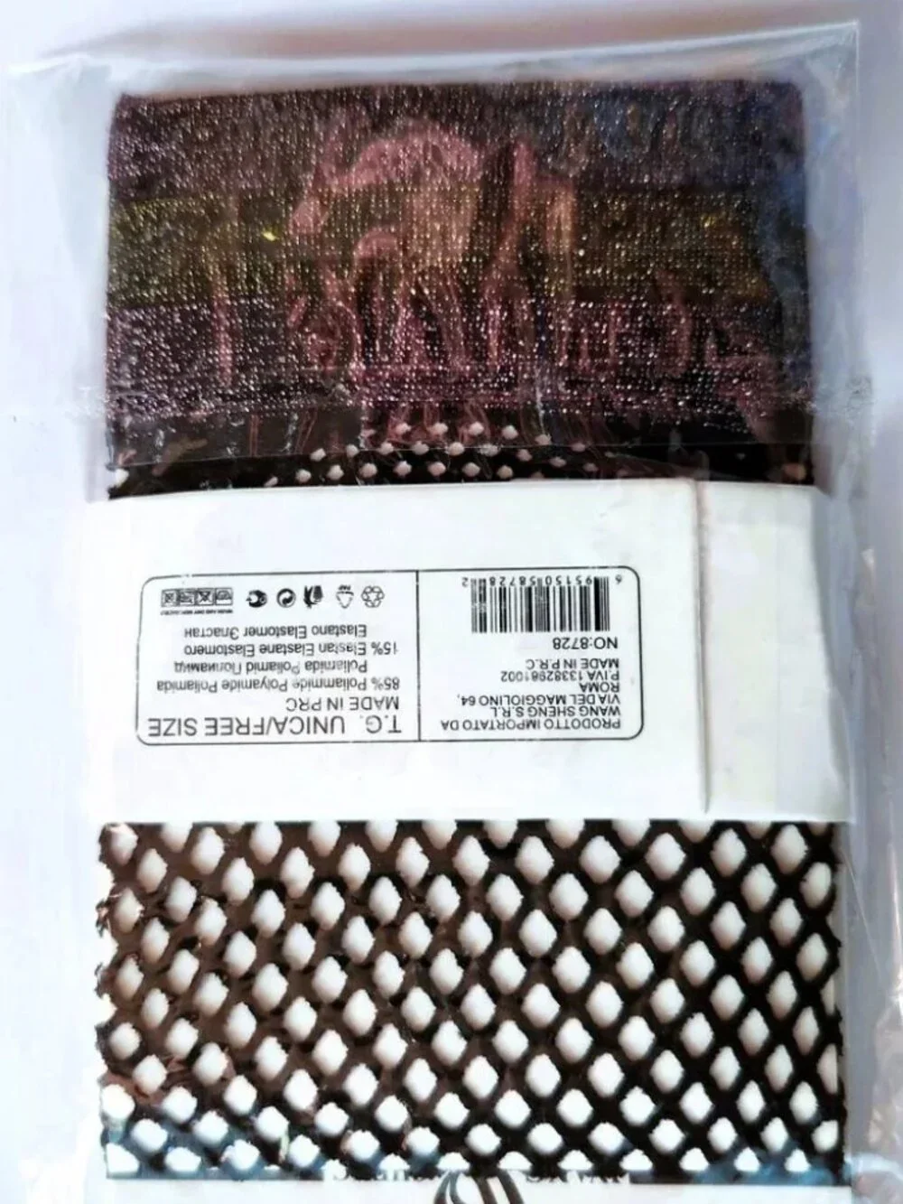 x4: Wang Shang Socks from France Black Fishnet Pearls + Purple Lurex + Lace